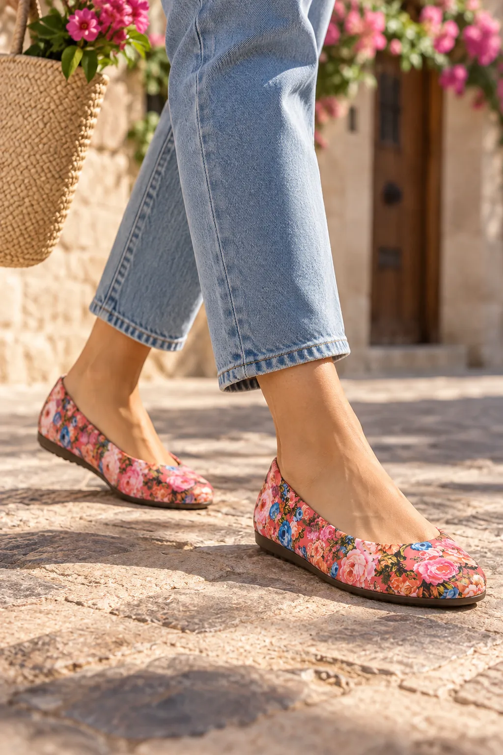 Bailarina floral Rose Nude para mujer en un look casual, cómodo y atemporal