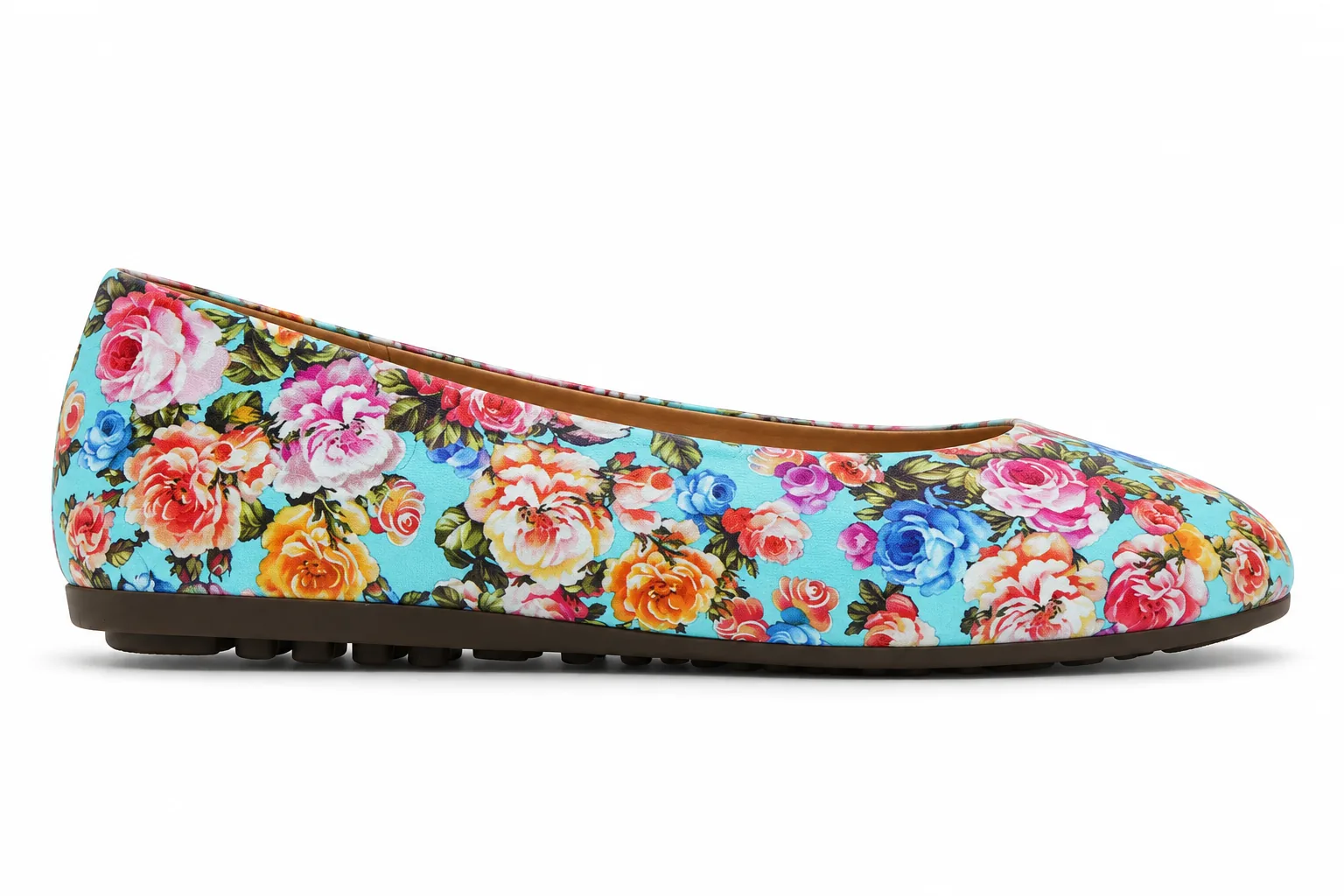 Bailarina Rose Turquesa de piel para mujer con estampado floral multicolor